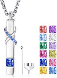 wholesale 925 Sterling Silver Birthstones Urn Necklace for Ashes Infinity Cube Cremation Pendant-09 Sep - Sapphire