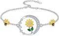 wholesale S925 Sterling Silver Cubic Zirconia Sunflower Bee Charm Bracelet Adjustable Gift for Women-0-0