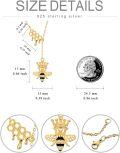 wholesale 925 Sterling Silver Gold-Plated Queen Bee Necklace with Crown & Beehive Pendant - 18\ Chain, Fashion Jewelry Gift for Women-0-4
