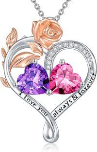 wholesale Sterling Silver Rose Quartz Heart Birthstone Necklace for Women Valentine s Day Gift-02-10-Feb-Oct Birthstones