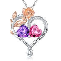 wholesale 925 Sterling Silver Rose Quartz Heart Birthstone Necklace for Women Valentine s Day Gift-02-10-Feb-Oct Birthstones