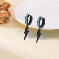 wholesale 925 Sterling Silver Blue Stone Huggie Hoops with Black Lightning Bolt Drops-0-1