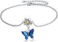wholesale 925 Sterling Silver Blue Enamel Butterfly Flower Charm Anklet Bracelets for Women Girl's-0-0