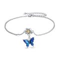 wholesale 925 Sterling Silver Blue Enamel Butterfly Flower Charm Anklet Bracelets for Women Girl's-0-0