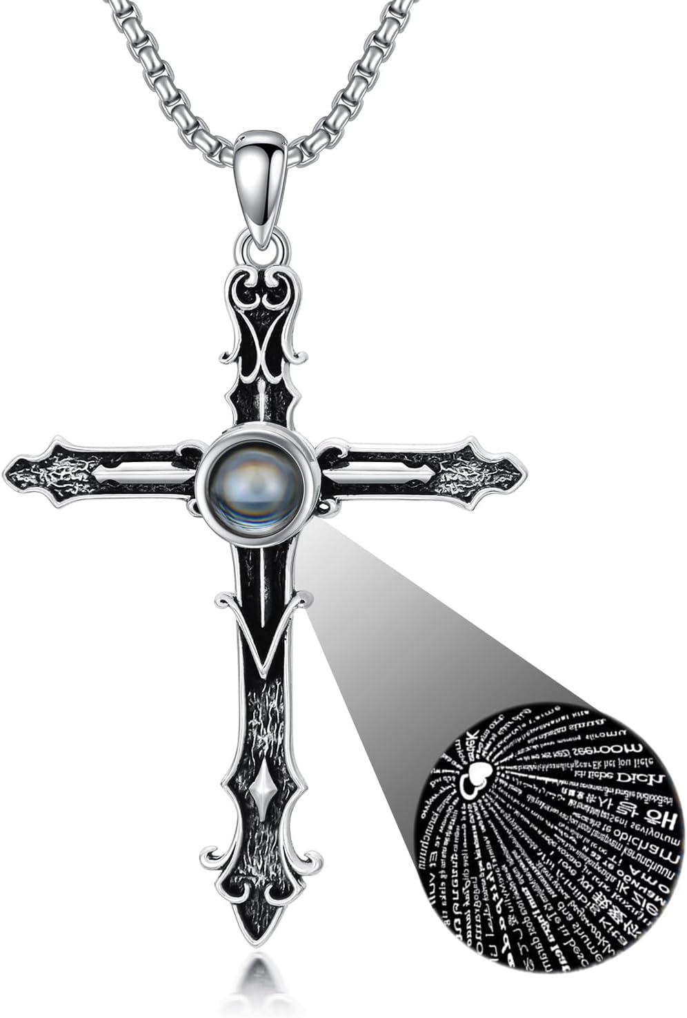 925 Sterling Silver Labradorite Stone Cross Projection Necklace for Women and Men Personalized Photo Pendant Elegant s-0-0
