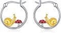 wholesale 925 Sterling Silver Snail Mushroom Huggie Hoop Earrings - Cute Animal  for Her-0-0