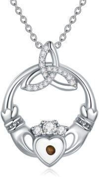 wholesale 925 Sterling Silver Claddagh Heart Pendant with Cubic Zirconia and Tiger Eye Stone Christian Faith Jewelry for Women-03-Irish Claddagh