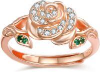 wholesale 925 Sterling Silver Rose Flower Adjustable Ring with Birthstone for Women-04 Apr - Simulated Diamond