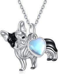 wholesale 925 Sterling Silver French Bulldog with Heart Stone Pendant Necklace-Bulldog-Heart Moonstone