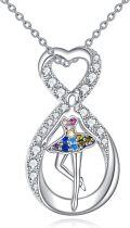 wholesale 925 Sterling Silver Rainbow Crystal Ballet Dancer Heart Pendant Necklace-0-0