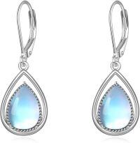 wholesale Sterling Silver Dangle Earrings with Opal Larimar Lapis Sapphire Turquoise Moss Agate Crystal Jewelry Gift for Women-Moonstone