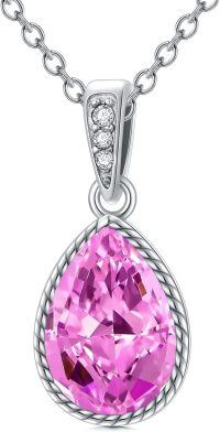 wholesale Sterling Silver Natural Gemstone Diamond Necklace 1 Ct Pear Teardrop Pendant 18+2 Inch Women s Birthday Mother s Day Gift-10-Pink sapphire