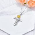 wholesale 925 Sterling Silver Cross Pendant With Red Gemstone And Lily Design-0-16