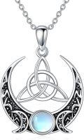 wholesale 925 Sterling Silver Moonstone Triquetra Triple Goddess Pendant Necklace-0-0