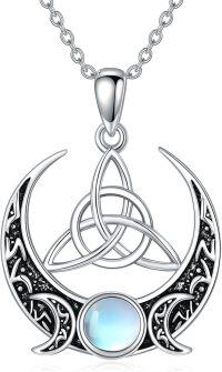 wholesale 925 Sterling Silver Moonstone Triquetra Triple Goddess Pendant Necklace-Pagan Necklace