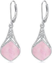 wholesale Sterling Silver Celtic Teardrop Drop Earrings Jewelry Gifts for Women-Rose Quartz