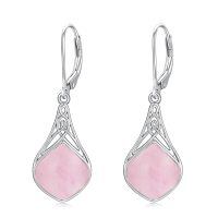 wholesale 925 Sterling Silver Teardrop Drop Earrings Wholesale With Celtic Knots-Rose Quartz
