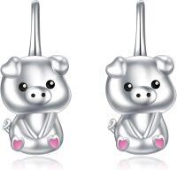 wholesale 925 Sterling Silver Animal Leverback Hoop Earrings Axolotl Cat Sloth Dog Fox Huggie Hypoallergenic Jewelry Gifts for Women Teens-Pig