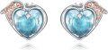 wholesale 925 Sterling Silver Heart-Shaped Angel Wing Blue Crystal Stud Earrings Gift for Women and Girls-0-0