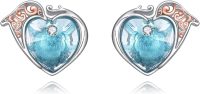 wholesale 925 Sterling Silver Heart-Shaped Angel Wing Blue Crystal Stud Earrings Gift for Women and Girls-05-dolphin