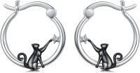 wholesale 925 Sterling Silver Black Cat Moon Star Hoop Earrings for Women Girls Gifts-Black Cat