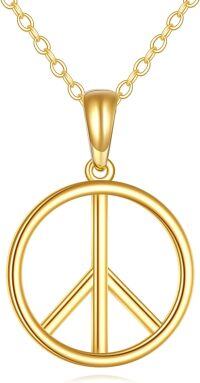 wholesale 14K Gold Peace Sign Circle Pendant Necklace for Women-05-Peace Sign Necklace