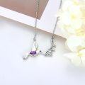 wholesale 925 Sterling Silver Purple Amethyst Hummingbird Rose Vine Pendant Necklace for Women-0-3