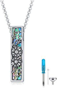 wholesale 925 Sterling Silver Abalone Shell Flower Design Pet Urn Pendant Necklace with Funnel and Fill Tool - Memorial Keepsake Jewelry for Ashes of Loved One-Sunflower