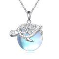 wholesale 925 Sterling Silver Blue Opalite Turtle Pendant Necklace with Swirl Design and CZ Accents-0-0