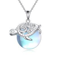 wholesale 925 Sterling Silver Blue Opalite Turtle Pendant Necklace with Swirl Design and CZ Accents-T-Turtle-A