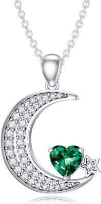 wholesale 925 Sterling Silver Crescent Moon & Star Green Heart Pendant Necklace for Women-style2
