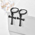 wholesale 925 Sterling Silver & Black Gold Plated Cross Huggie Hoop Earrings for Men/Women-0-1