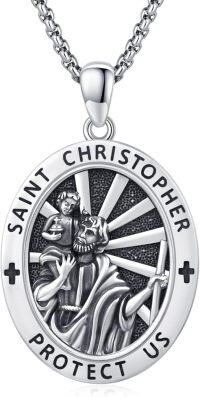 wholesale Sterling Silver Archangel Medals St Pendant Necklace for Men Women-26-St Christopher(2-oval silver)