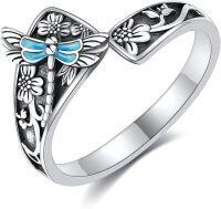 wholesale Sterling Silver Spoon Rings Hummingbird Shark Daisy Tree of Life Dragonfly Witches Knot Sea Turtle Adjustable Thumb Rings for Women Mother Birthday Gifts-dragonfly