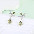 wholesale 925 Sterling Silver Olive Green Zircon Butterfly Bow Earrings for Women-0-4