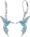 wholesale 925 Sterling Silver Blue Turquoise Abalone Shell Hummingbird Leverback Drop Earrings-0-0