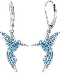 wholesale 925 Sterling Silver Blue Turquoise Abalone Shell Hummingbird Leverback Drop Earrings-02-Hummingbird Turquoise