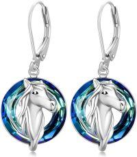 wholesale 925 Sterling Silver Hypoallergenic Blue Crystal Horse Head Drop Earrings for Women-Horse Crystal Earrings #1