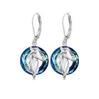 wholesale 925 Sterling Silver Horse Head Drop Earrings Wholesale With Blue Crystal-Horse Crystal Earrings #1