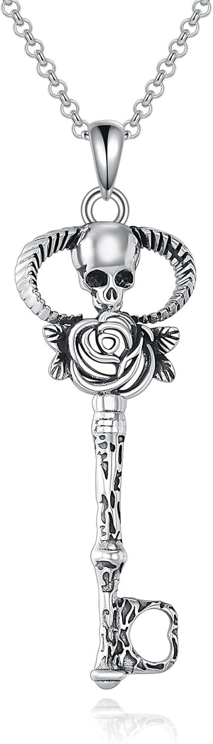 Sterling Silver Stone Retro Key Necklace for Women Exquisite Jewelry Gift-0-0