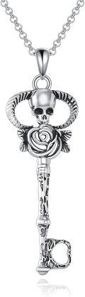 wholesale 925 Sterling Silver Skull Rose Key Pendant Necklace for Women Gothic s-0-0
