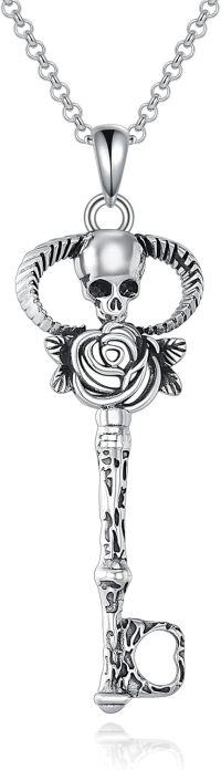 wholesale 925 Sterling Silver Skull Rose Key Pendant Necklace for Women Gothic s-Key01