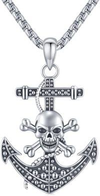 wholesale 925 Sterling Silver Anchor Skull Cross Bone Pendant Necklace  for Men Gothic Punk  48cm Chain Length-A-Skull