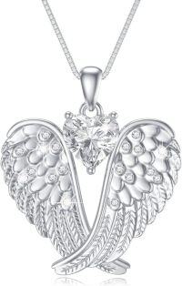wholesale 925 Sterling Silver Birthstone Angel Wings Pendant Necklace for Women Christmas Gift-4-Apri-Diamond