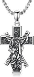 wholesale 925 Sterling Silver 3D Jesus on the Cross Pendant Necklace  Religious Protection Amulet Jewelry for Men-0-0