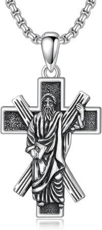 wholesale 925 Sterling Silver 3D Jesus on the Cross Pendant Necklace  Religious Protection Amulet Jewelry for Men-Saint Andrew