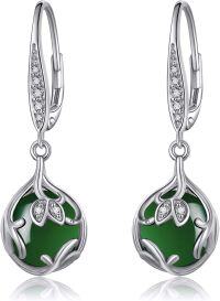 wholesale Sterling Silver Filigree Leverback Dangle Drop Earrings Hypoallergenic-Silver-Green emerald