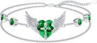 wholesale Sterling Silver Angel Wing Bracelet with Cross Birthstone Guardian Angel Jewelry Gifts for Women-05-May-Emerald