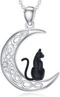 wholesale 925 Sterling Silver Crescent Moon Black Cat Pendant Necklace with Cubic Zirconia for Women-0-0