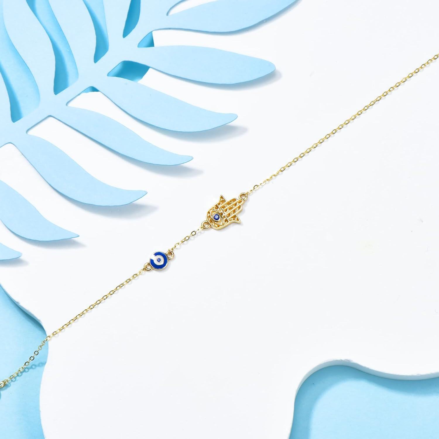 14K Gold Evil Eye Dangle Bracelet for Women 6 5 8 5 Lucky Protection Jewelry-0-2